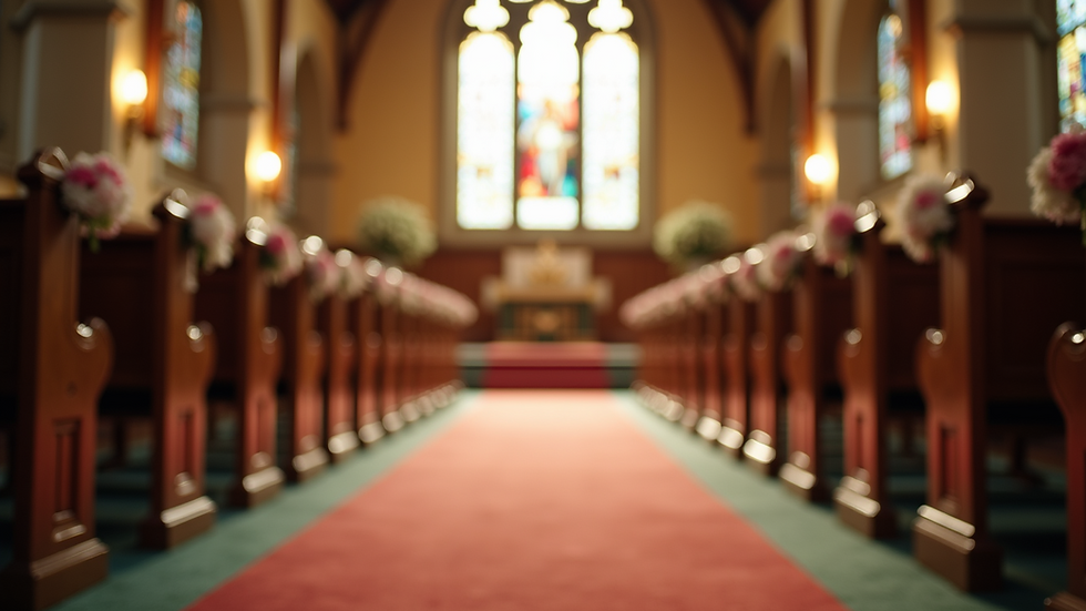 Eye-level view of a beautifully decorated church interior for a farewell celebration