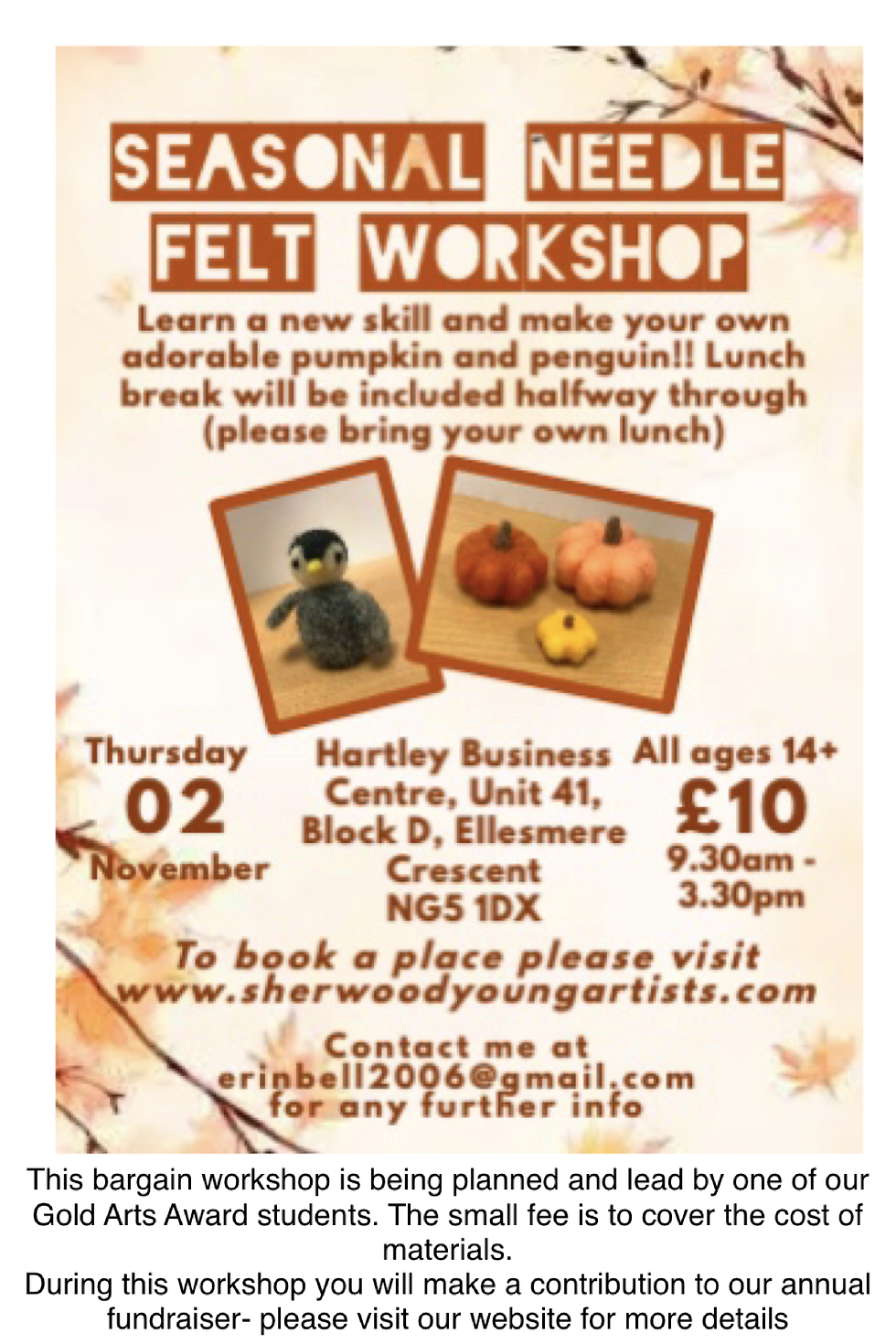 Seasonal Needle Felting Workshop - 2nd Nov - 9.30am-3.30pm - Age 14+(including Adults)
