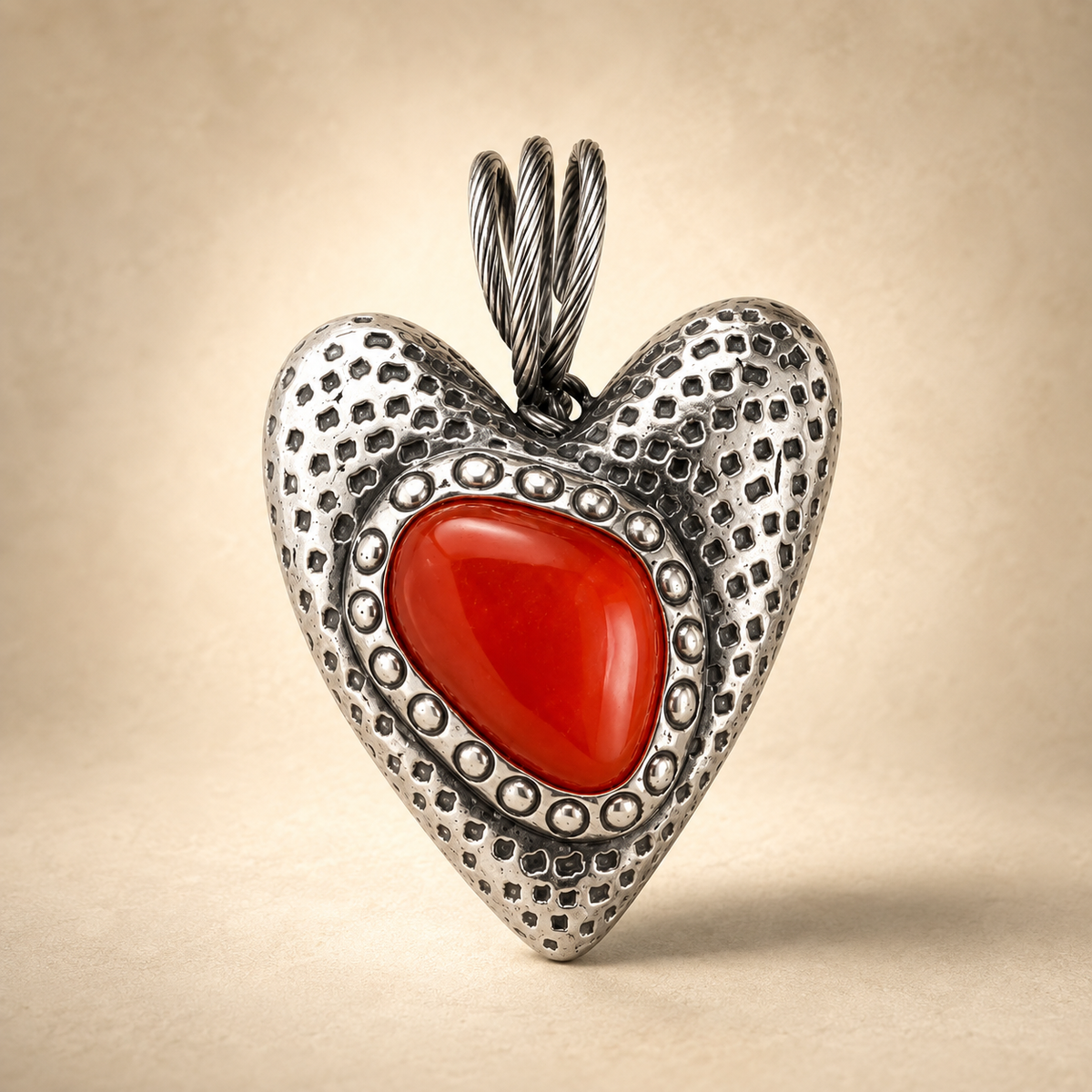 Red Agate Silver Heart