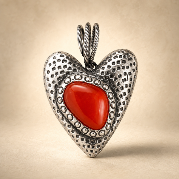 Red Agate Silver Heart