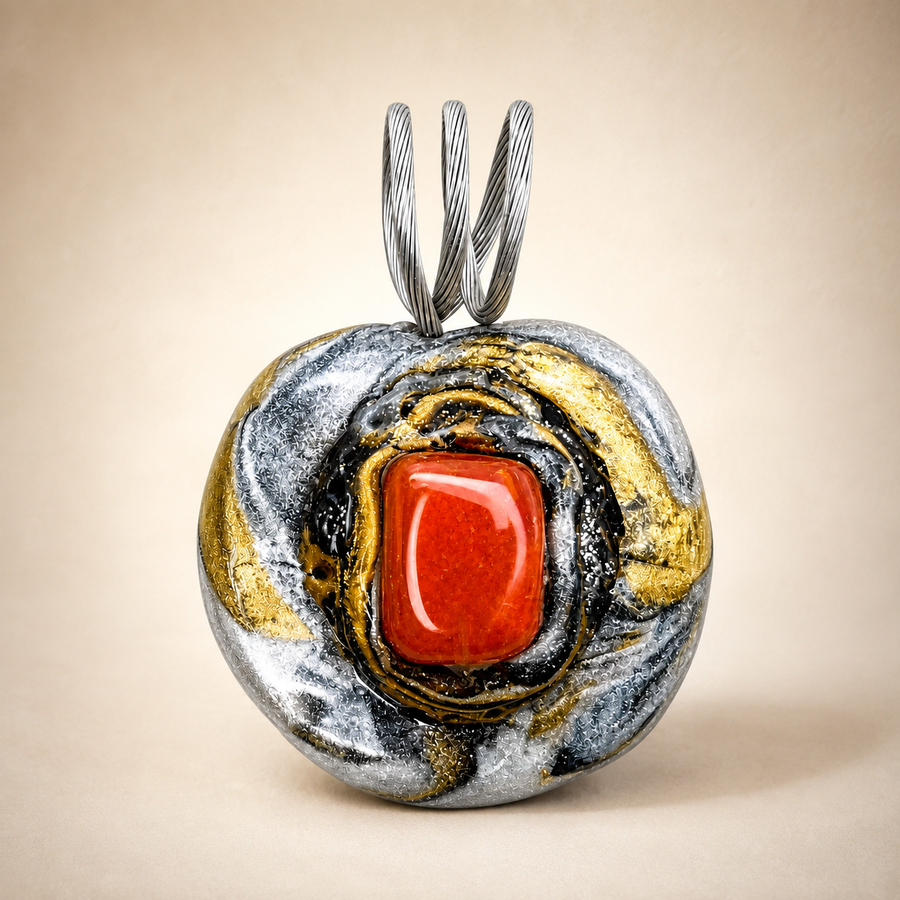 Carnelian pendant on marbleized clay