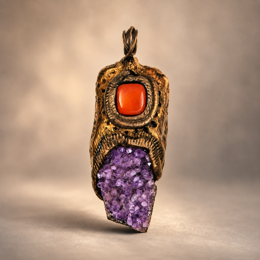 Amethyst cluster with Carnelian pendant — photo 1