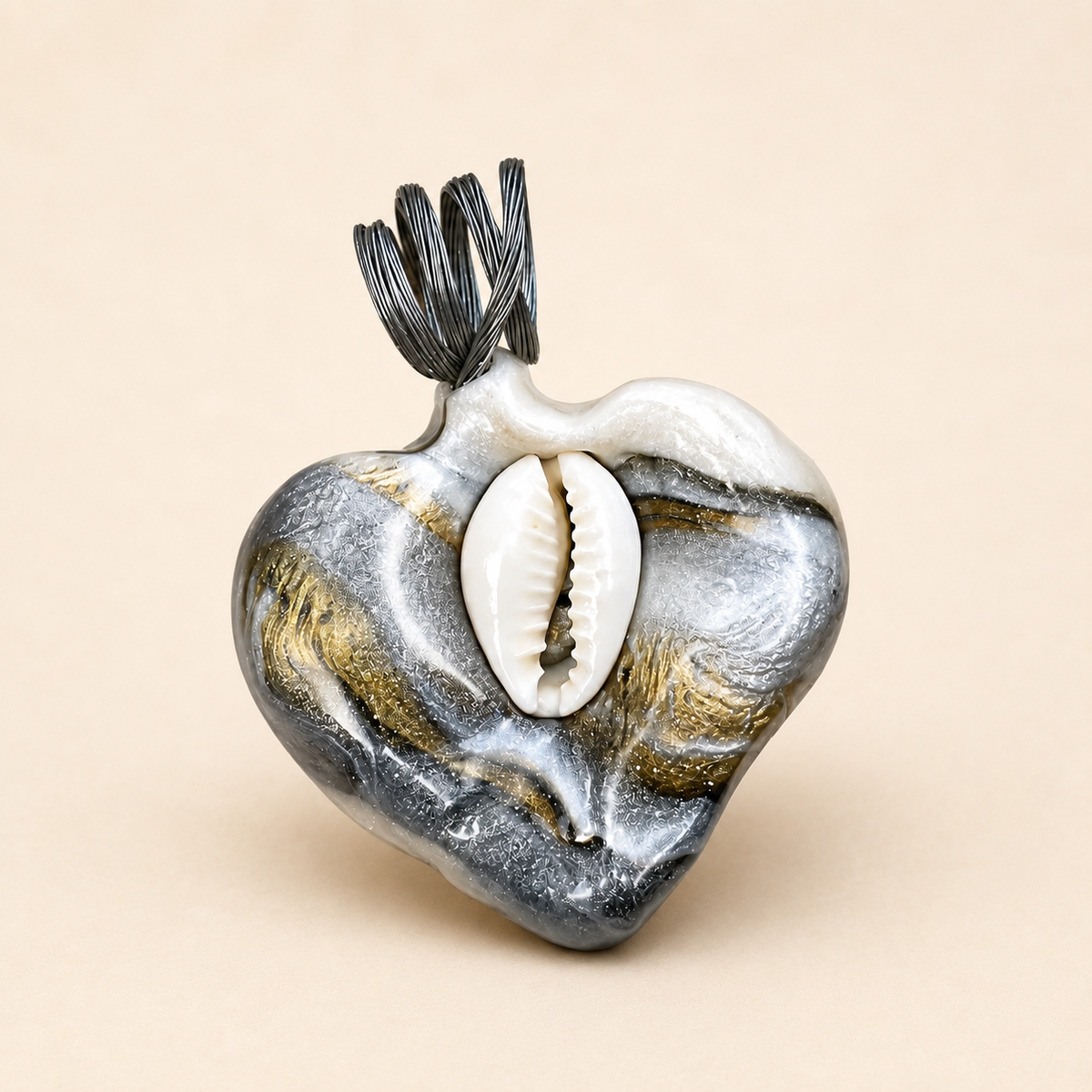 Crystal Quartz on marbelized clay Heart