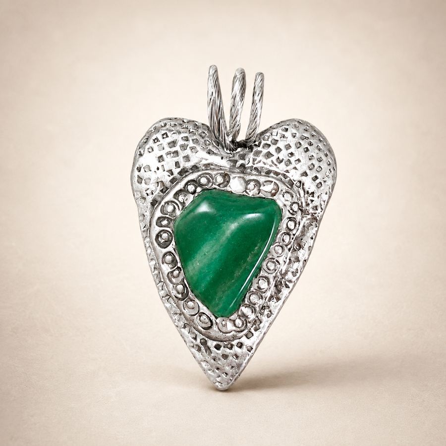 Aventurine Silver Heart GREEN — photo 1