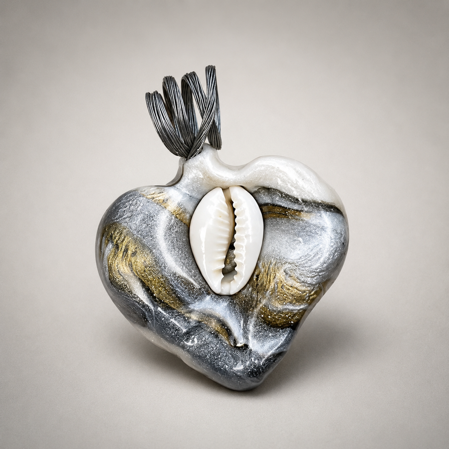 Crystal Quartz on marbelized clay Heart — photo 3