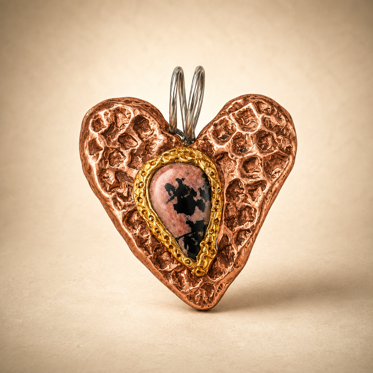 Rhodonite Copper & Gold Heart