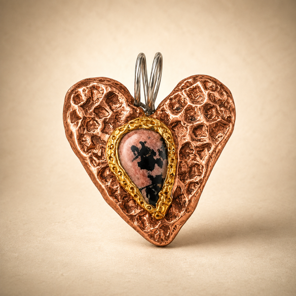 Rhodonite Copper & Gold Heart
