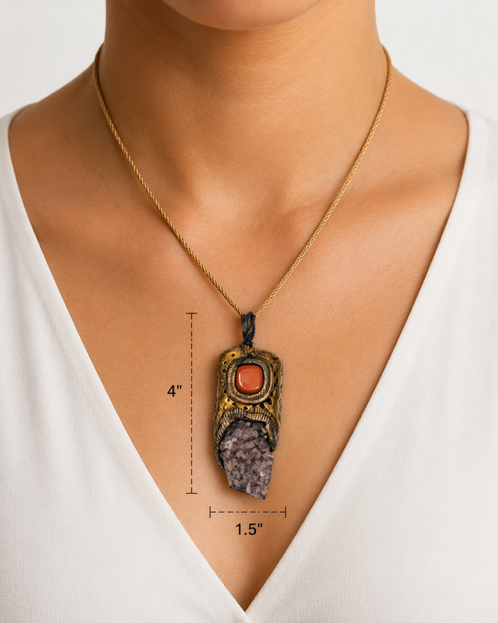 Amethyst cluster with Carnelian pendant — photo 4