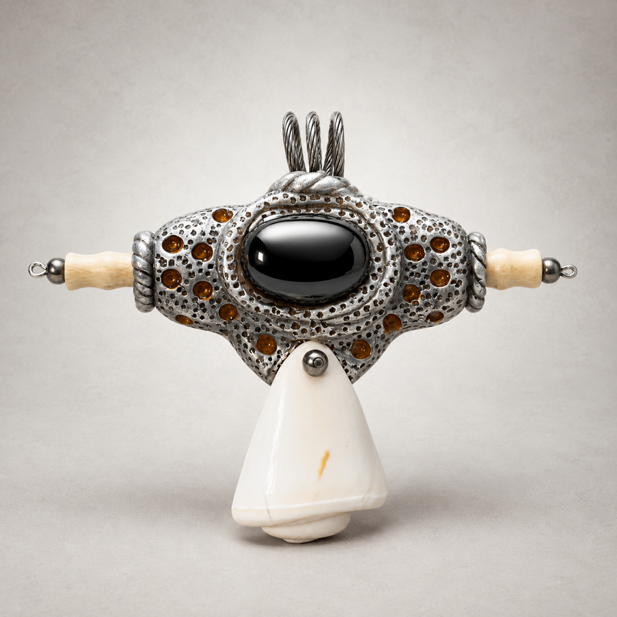 Hematite & Seashell Amulet pendant — photo 1