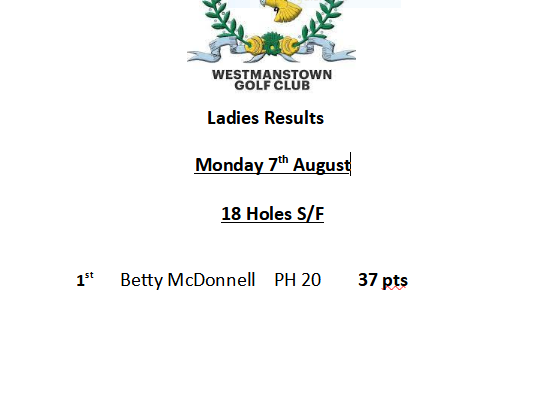 Monday 7th August Ladies 18 Holes S/F