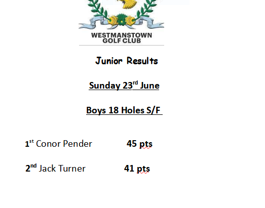 Sunday 23rd June Boys 18 Holes S/F