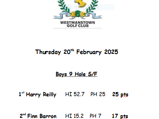 Thursday 20th February. Boys 9 Holes S/F