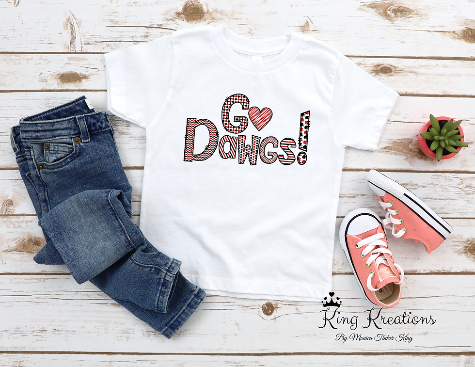 Georgia Bulldogs Toddler and Youth T-shirt, go dawgs doodle alphabet font
