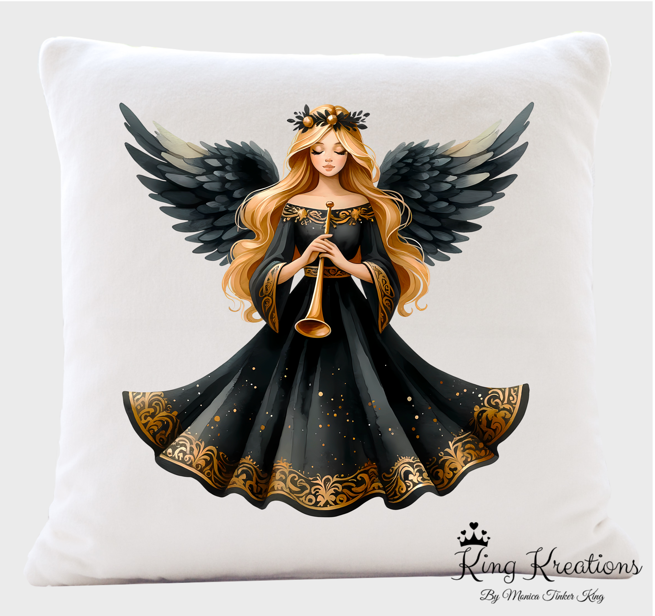 black and gold angel Christmas Pillow Cover