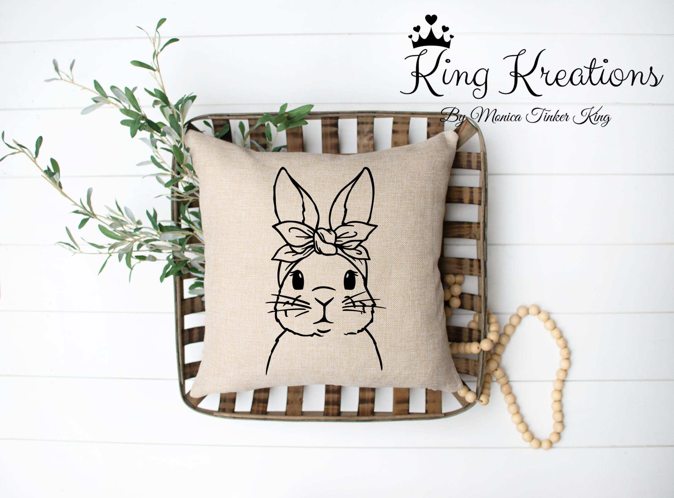 Easter Accent Pillow, Easter Bunny wearing bandana