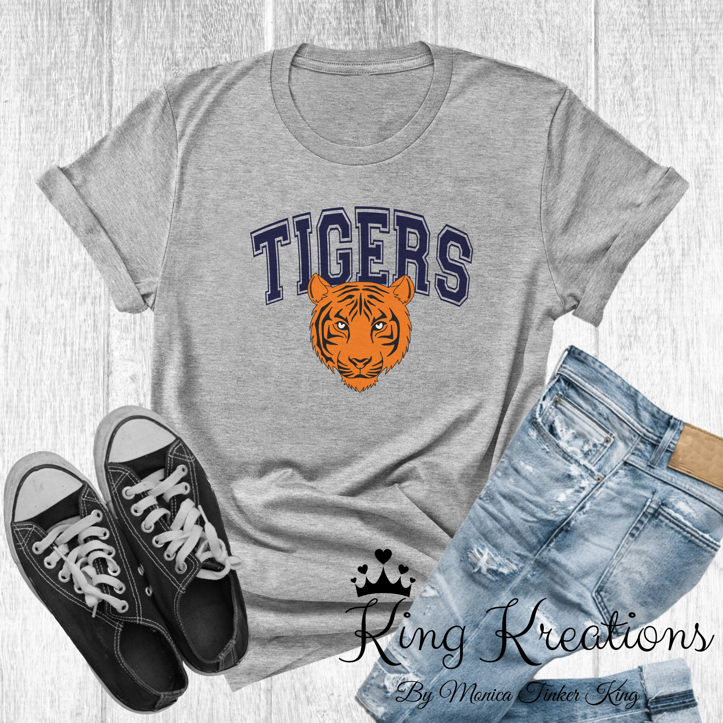 Tiger Head Sports T-shirt for adults, blue and orange