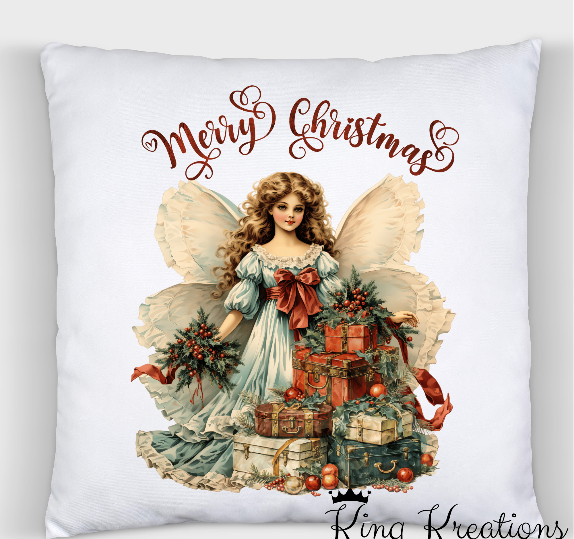 Christmas Angel Pillow Cover, white canvas