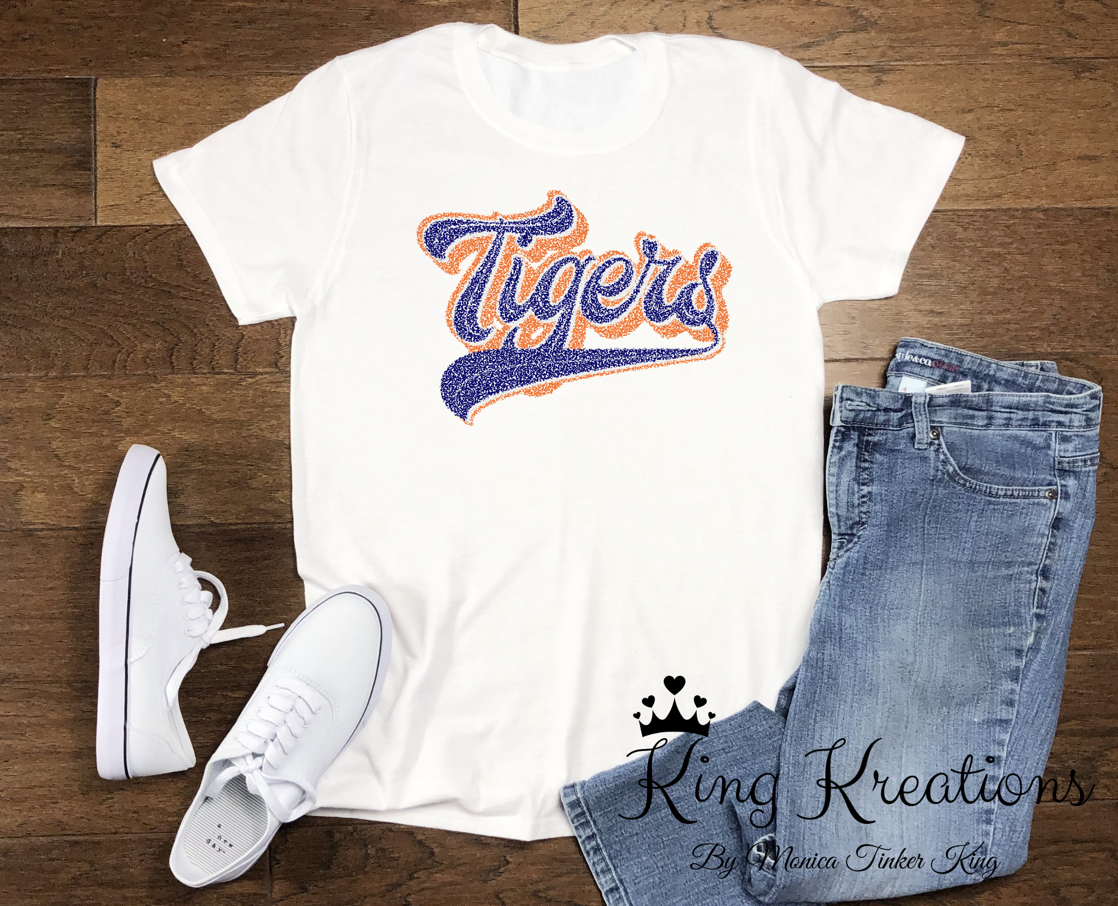 Vintage Tigers T-shirt, orange and blue for Adults