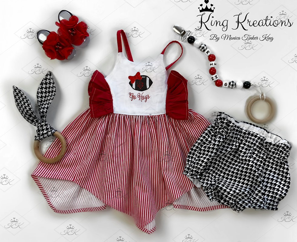 Embroidered  Football baby girl dress and bloomers, Go Hogs
