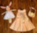girls peach easter dress, stuffed bunny and purse