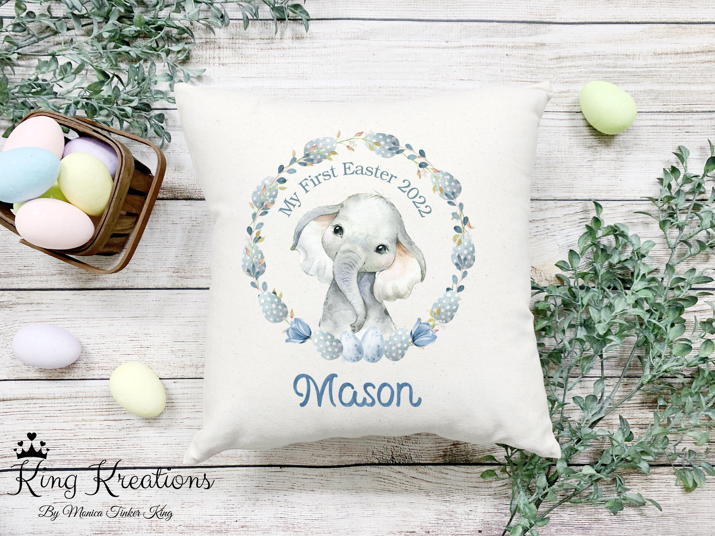 Personalized Easter Accent Pillow Cover, My First Easter