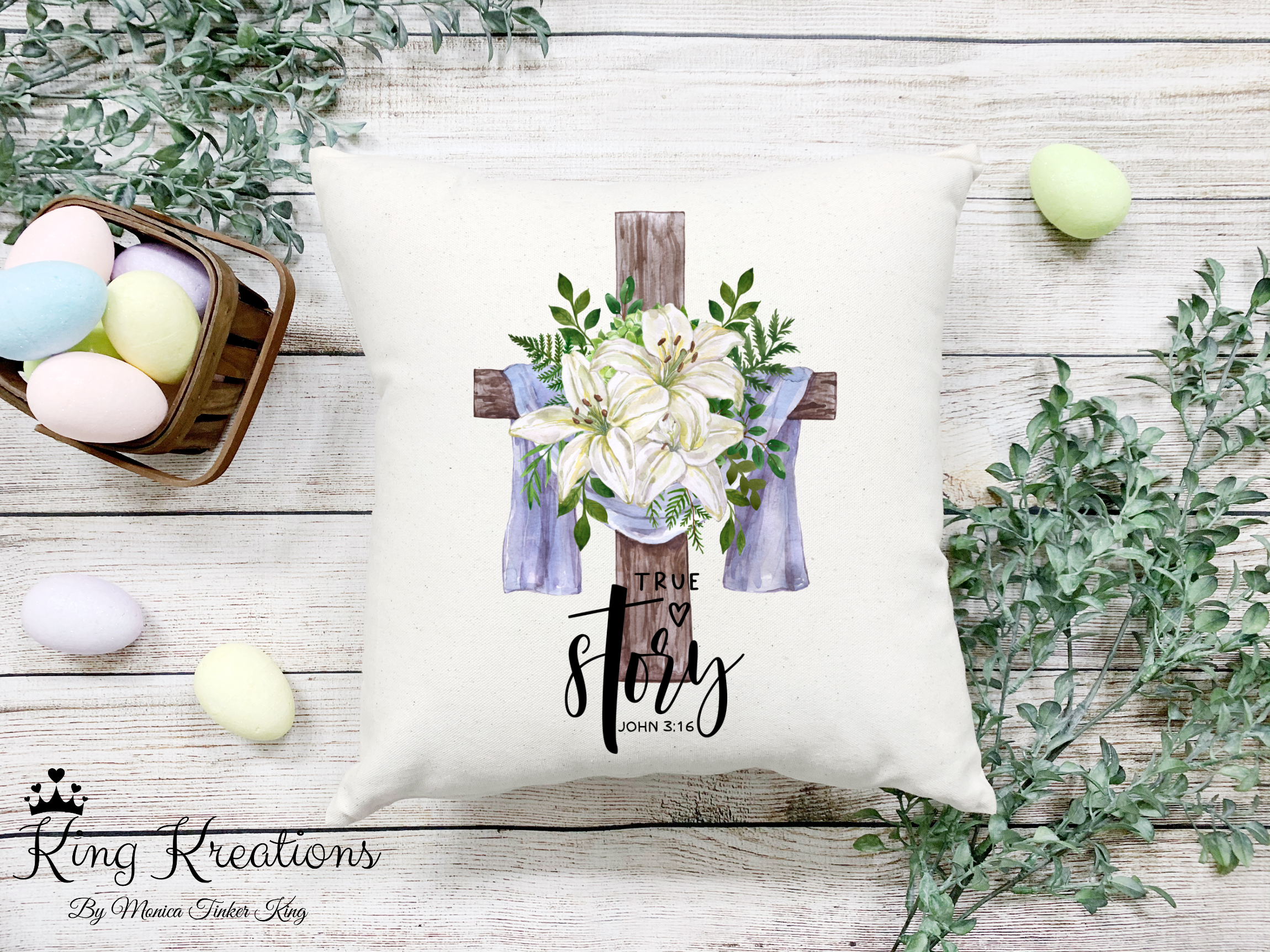 Easter Accent Pillow Cover, Cross Purple True Story Pillow Cover