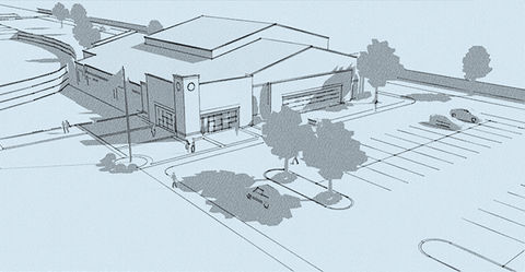 Monochromatic 3D Rendering of Conceptual Athletic Facility