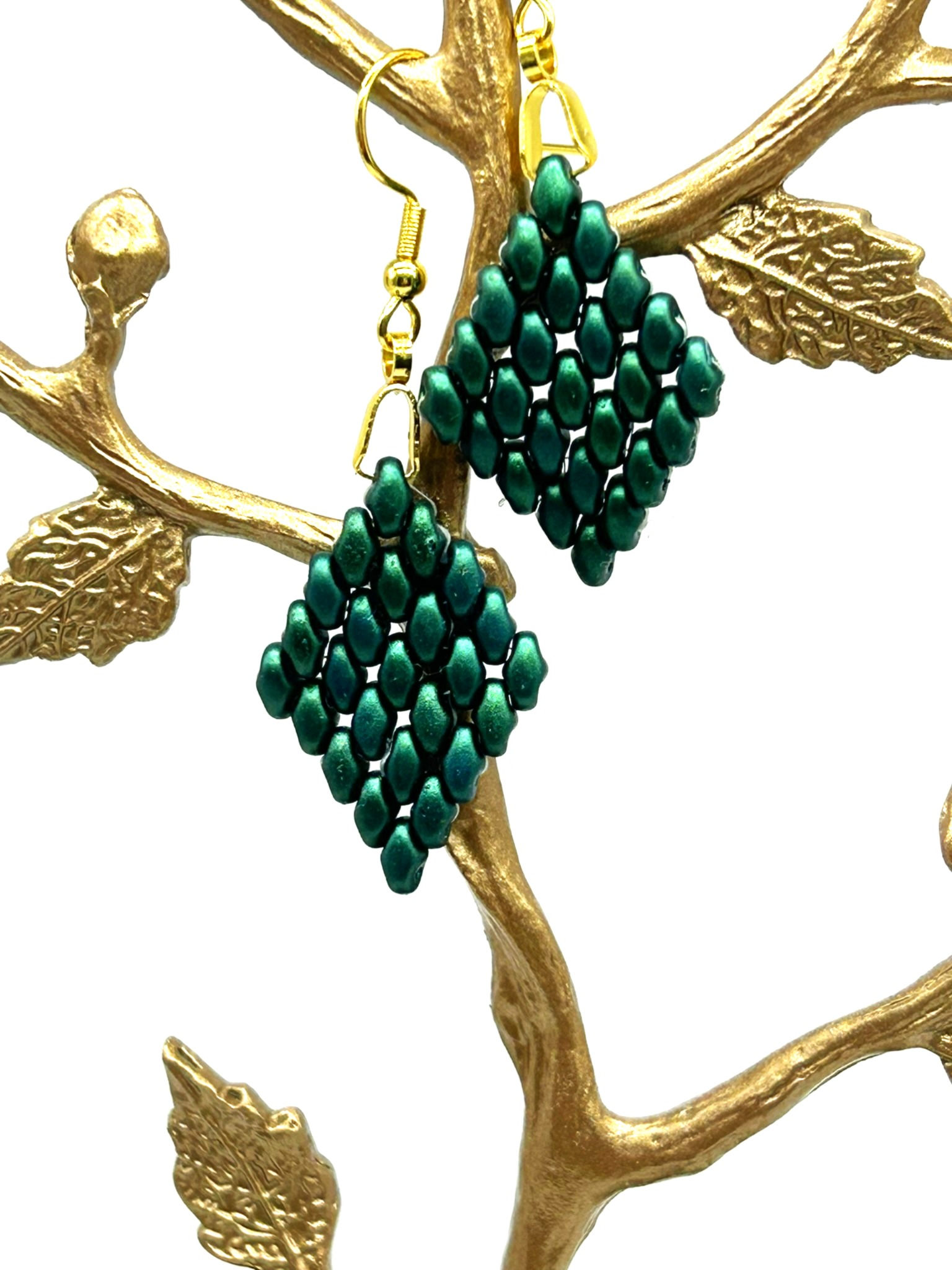 Green, Diamond and Dangly Earrings