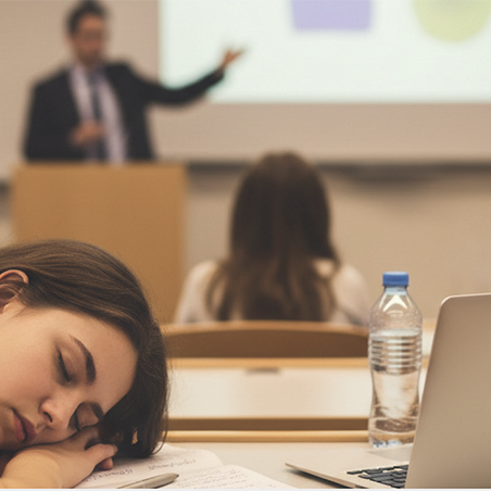 Am Tisch schlafendes Mädchen im Unterrichtsraum