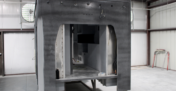 Type III ambulance shown primed and getting ready for sanding and smoothing. Muskogee #2654 Type III ambulance.