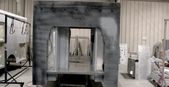 Front view of Type III ambulance for Muskogee #2652 in paint. Primed Type III ambulance.