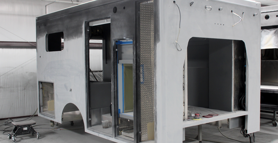 Front curbside corner view of Muskogee #2653 in paint and body prep.