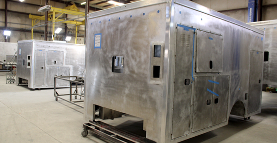 Front driver side corner view of Chickasha #2589 in welding and fabrication.