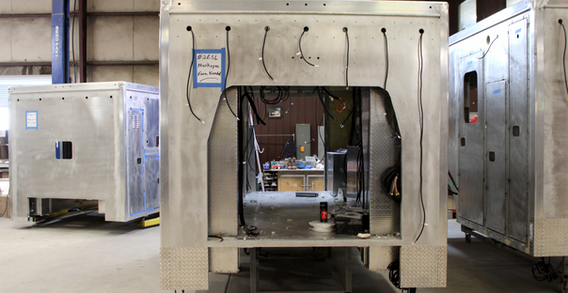 Front wall view of Type III ambulance custom build for Muskogee #2656 in welding and fabrication