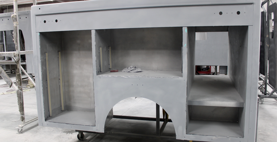 Curbside view of Burke 10' quick attack driver side in paint and body prep.