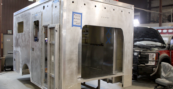 Front curbside corner view of Muskogee #2653 in welding and fabrication.