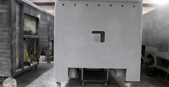 Front wall view of NEFEA #2637 in paint and body prep.
