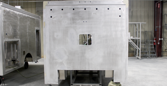 Front wall view of Atlantic #2608 in paint and body prep.