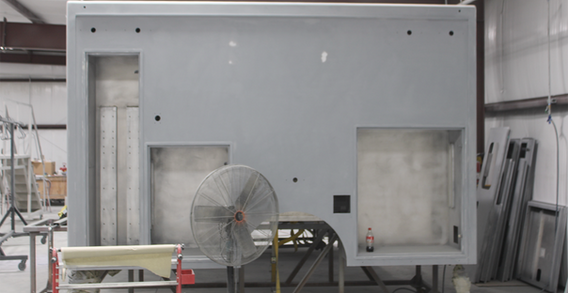 Driver side view of Candler #2635 in paint and body prep.