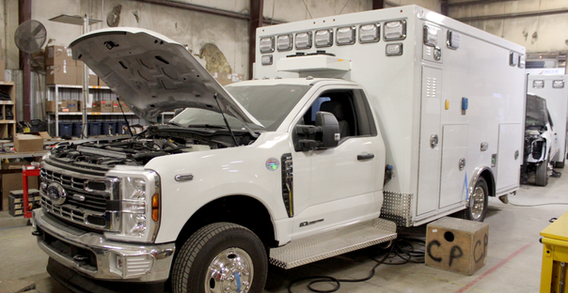 Front driver side corner view of Greenup #2628 in box prep.