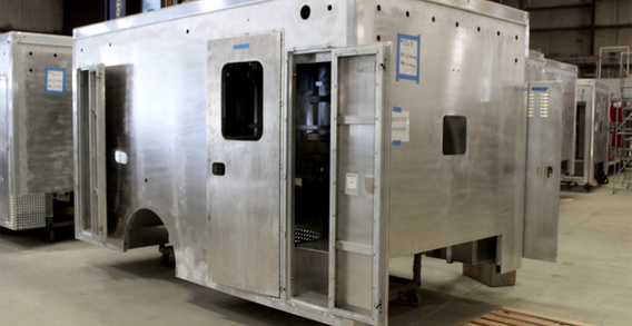 Front Curbside view of Atlantic #2611 Type I ambulance in welding and fabrication.