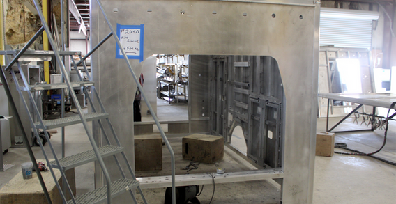 Front wall view of Fire Service #2690 in beginning stages of welding and fabrication.