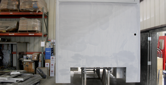 Front wall view of Ga. Comm. of Ins. #2619 in paint and body prep.