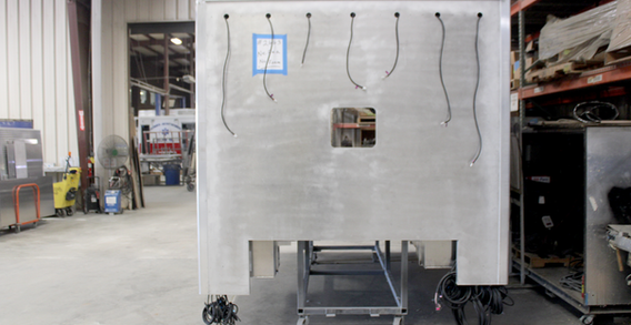 Front wall view of Type I ambulance for NEFEA #2663 in paint and body prep.