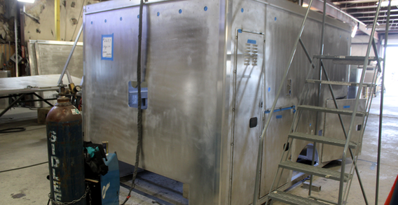 Front driver side corner of Type I ambulance being built for Colquitt #2687.