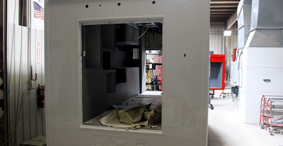 Rear view of Type III ambulance for Muskogee #2654 painted white.