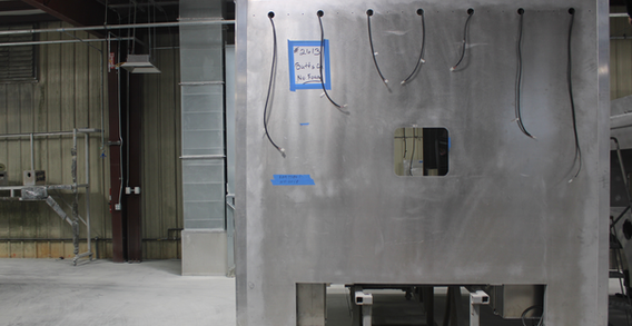 Front wall view of Butts #2613 in paint and body prep.