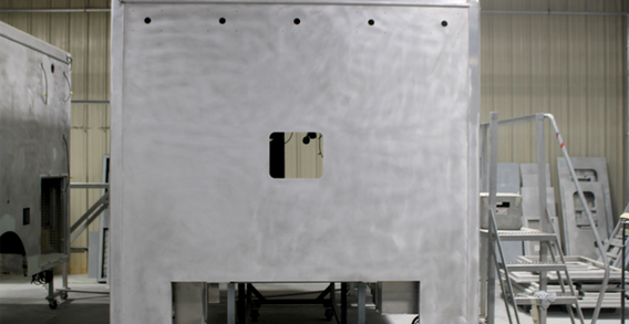 Front wall view of Grady #2627 in paint and body prep.