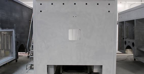 Front wall cutout of Atlantic #2609 in paint prep.