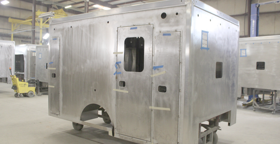 Front curbside corner view of Washington #2583 in welding and fabrication.